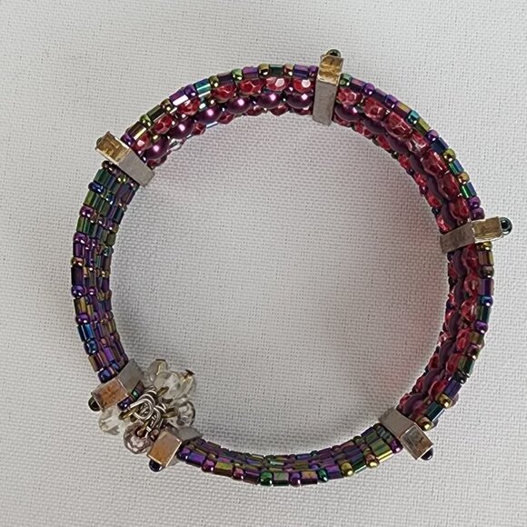 Pink Stacked Beaded Cuff Bracelet - Picture 5 of 5